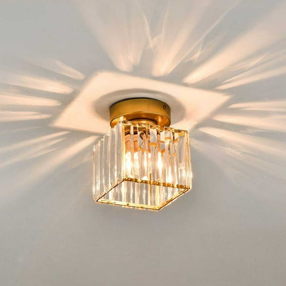 Kitchen Island Lighting,Mini Chandelier Light Fixture,Corridor Lights Balcony Porch Lights,Mini Crystal Chandelier Modern Ceiling Light Semi Flush Mount Ceiling Lighting Fixture(Gold B)
