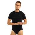 thumbnail image 4 of Yeahdor Mens One Piece Short Sleeve Bodysuit Pajamas Press Button Crotch Romper T-Shirt Nightwear Black-A 4XL, 4 of 7