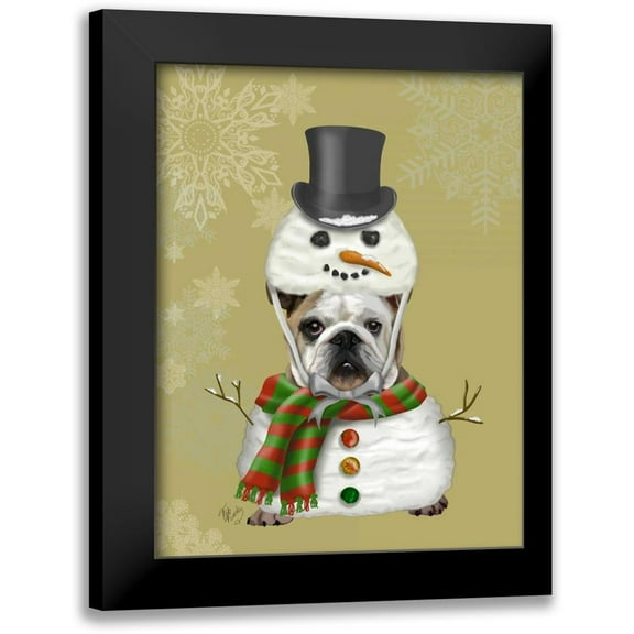 Fab Funky 12x14 Black Modern Framed Museum Art Print Titled - English Bulldog, Snowman Costume