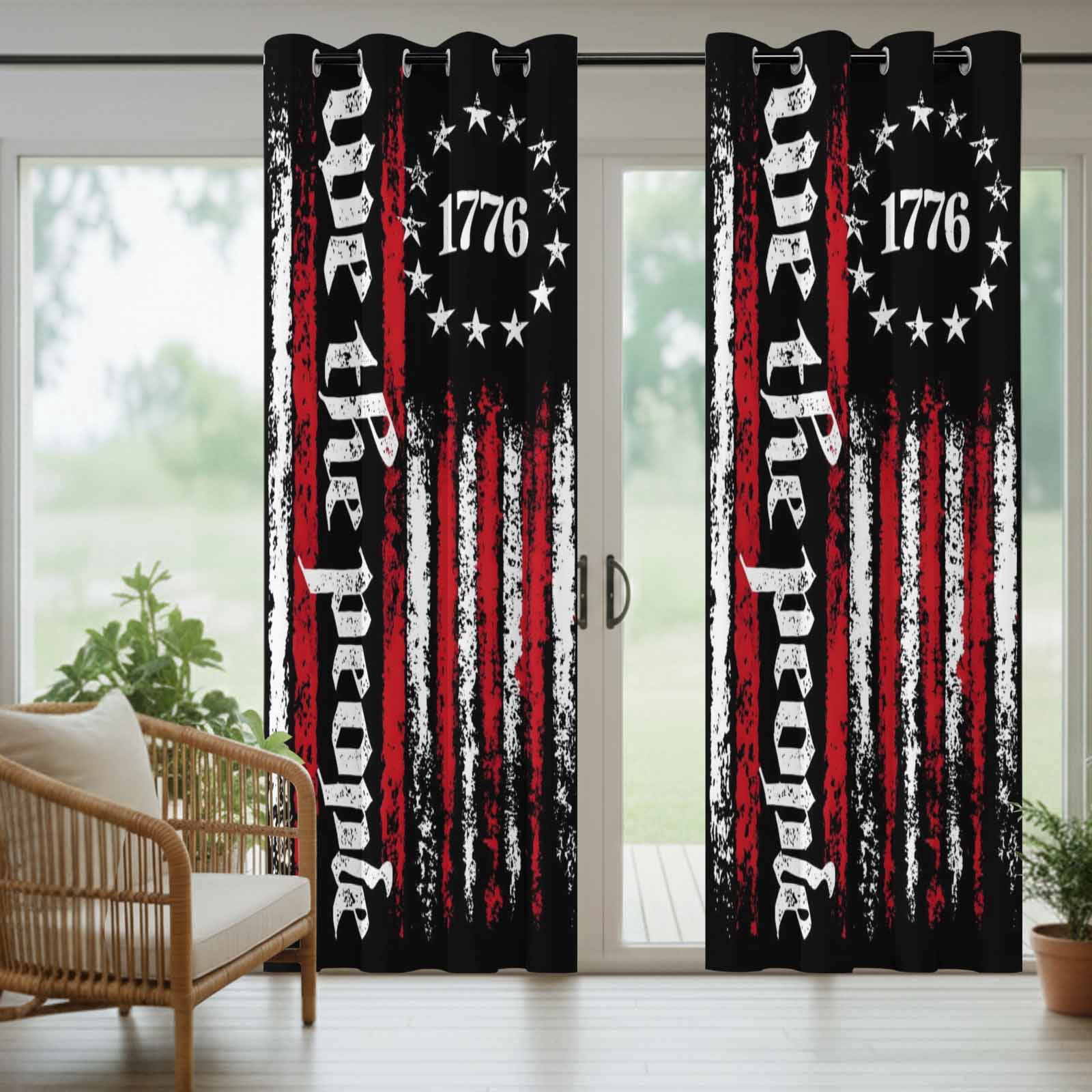 We The People Outdoor Curtains for Patio, Independence Day Distressed Red White Flag Sunshade Privacy Drapes Grommet Waterproof Outside Curtains for Porch/Cabana/Balcony 54"x 108", 1 Panel