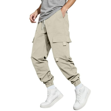 Men s Casual Cargo Joggers Elastic Drawstring Waist Pocket Street Work Athletic Trousers