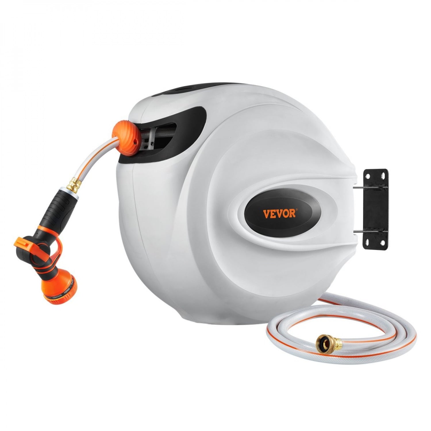 Auto Rewind Lockable Retractable Hose Reel 115ft x 1/2 Inch 180 Degree Swivel Wall Mounted PVC Orange Heavy Duty All Weather