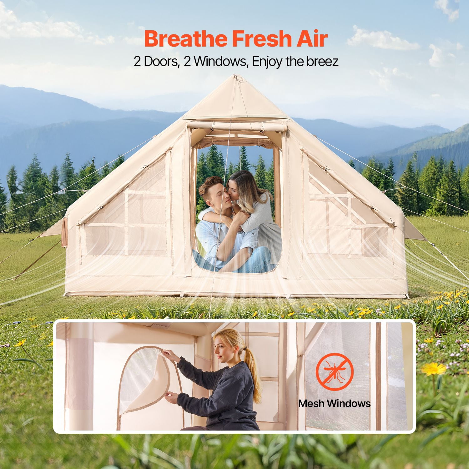 Dranite 3-5P Air Tent - Fast,300D Oxford,WP&Stove Jack for Glamping