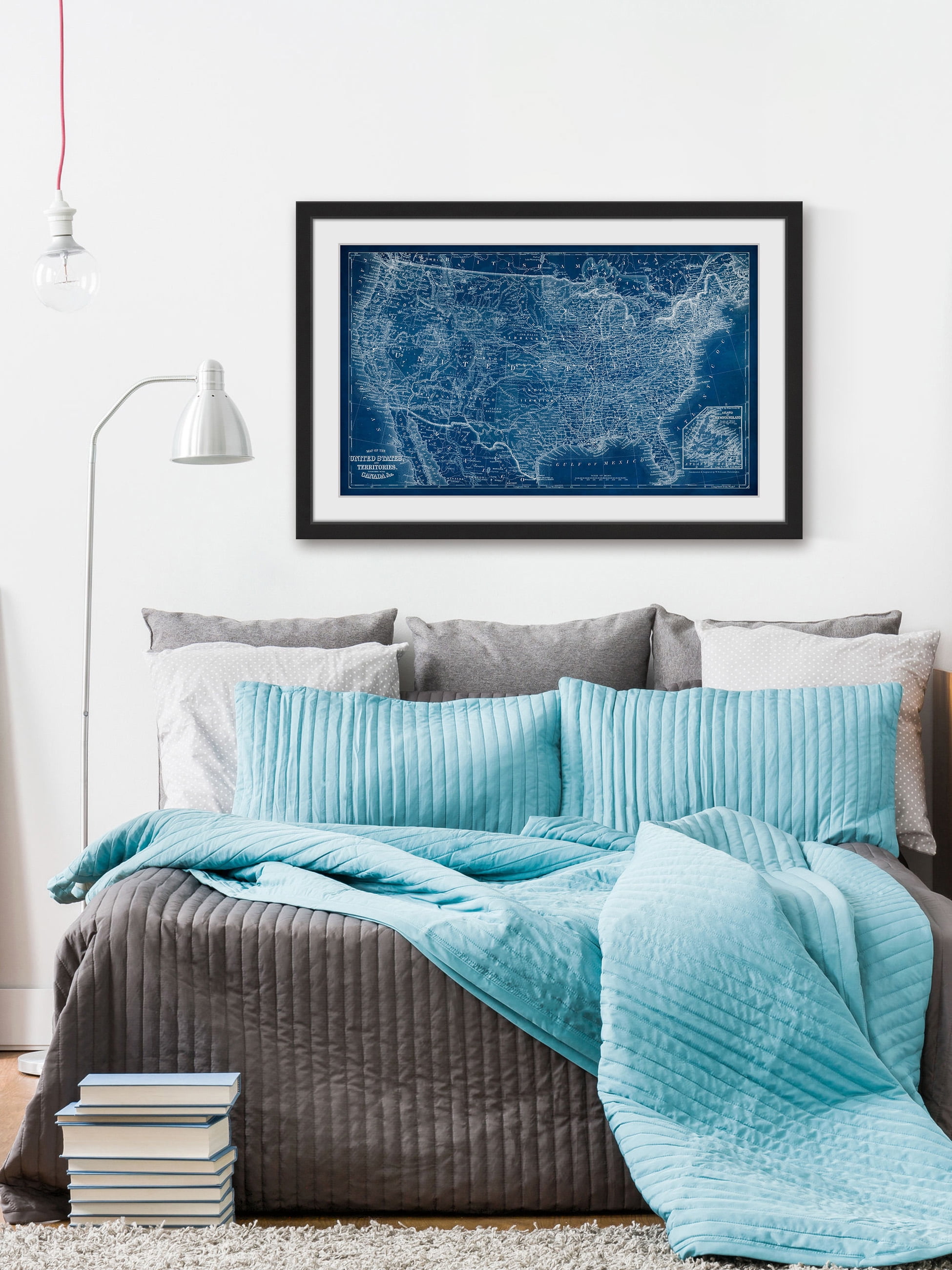 "US Map Blueprint" Framed Painting Print