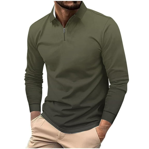 ZCFZJW Mens Polo Shirts Casual Tie Dye Gradient Print Fall Long Sleeve Lapel Collar V Neck Graphic Pullover Sweatshirts Lightweight Comfy Gym Golf Shirt Army Green XXL