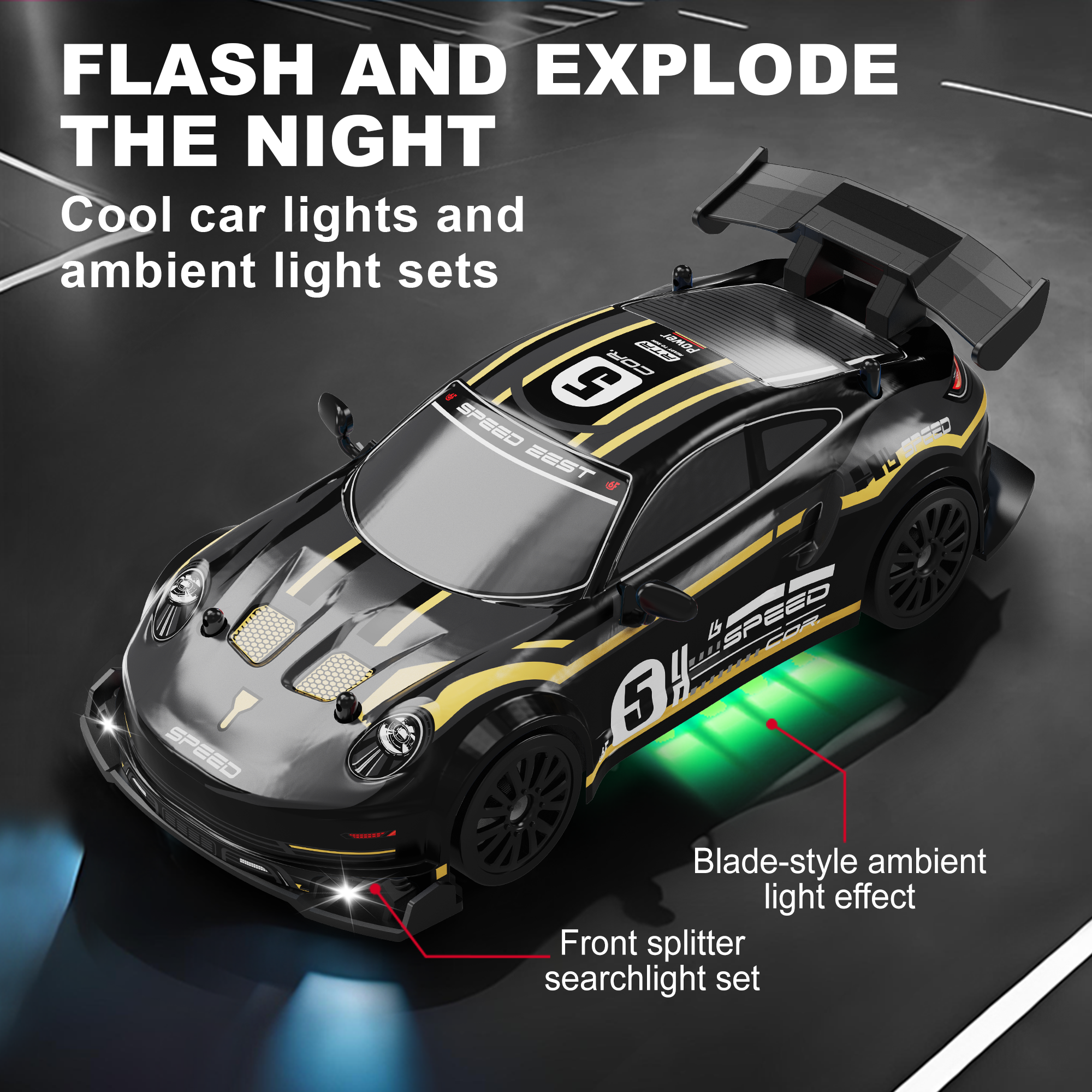 UUGEE RC Drift Car, 1:24 Remote Control Car for Kids, 20KM/H 4WD High Speed RC Cars with LED Lights, 4 Extra Drifting Tires, Vehicle for Adults Boys Girls 8-12，Black