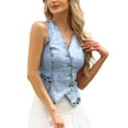 thumbnail image 3 of INSPIRE CHIC Cropped Demin Vest for Women's V Neck Western Crop Jean Tops Waistcoat XS Light Blue, 3 of 4