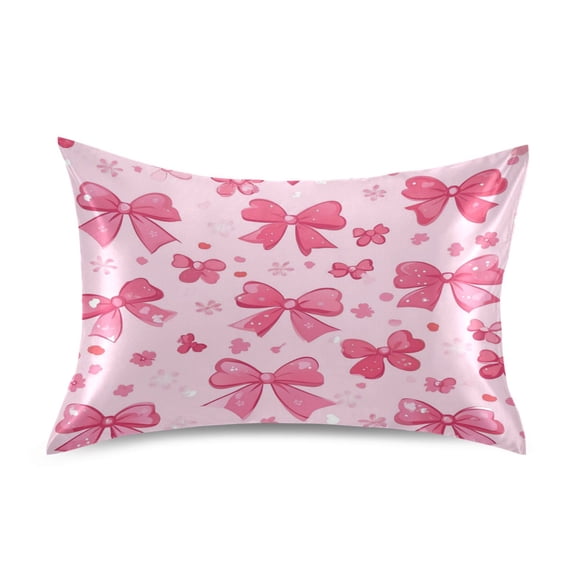 Satin Pillowcase Soft and Smooth Pillow Case for Hair and Skin Pink Cute Bows