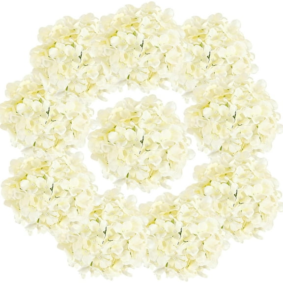 10PCS Hydrangea Artificial Flowers, Faux Champagne Flowers for Wedding Centerpieces, DIY Bouquets, Bridal Shower, Floral Decor Home Decoration with Stems (VASE NOT Included)