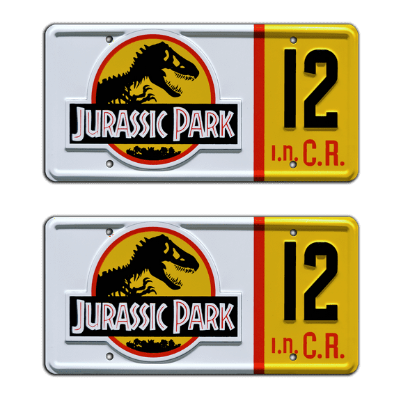 Jurassic Park | 1993 Jeep Wrangler Sahara | #12 | Metal Stamped Replica Prop License Plate Combo