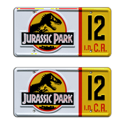 Jurassic Park | 1993 Jeep Wrangler Sahara | #12 | Metal Stamped Replica Prop License Plate Combo