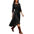 thumbnail image 6 of CHGBMOK Women's 3/4 Sleeve Dress Smocked Waist Flowy A Line Midi Dresses Casual Round Neck Dress, 6 of 6