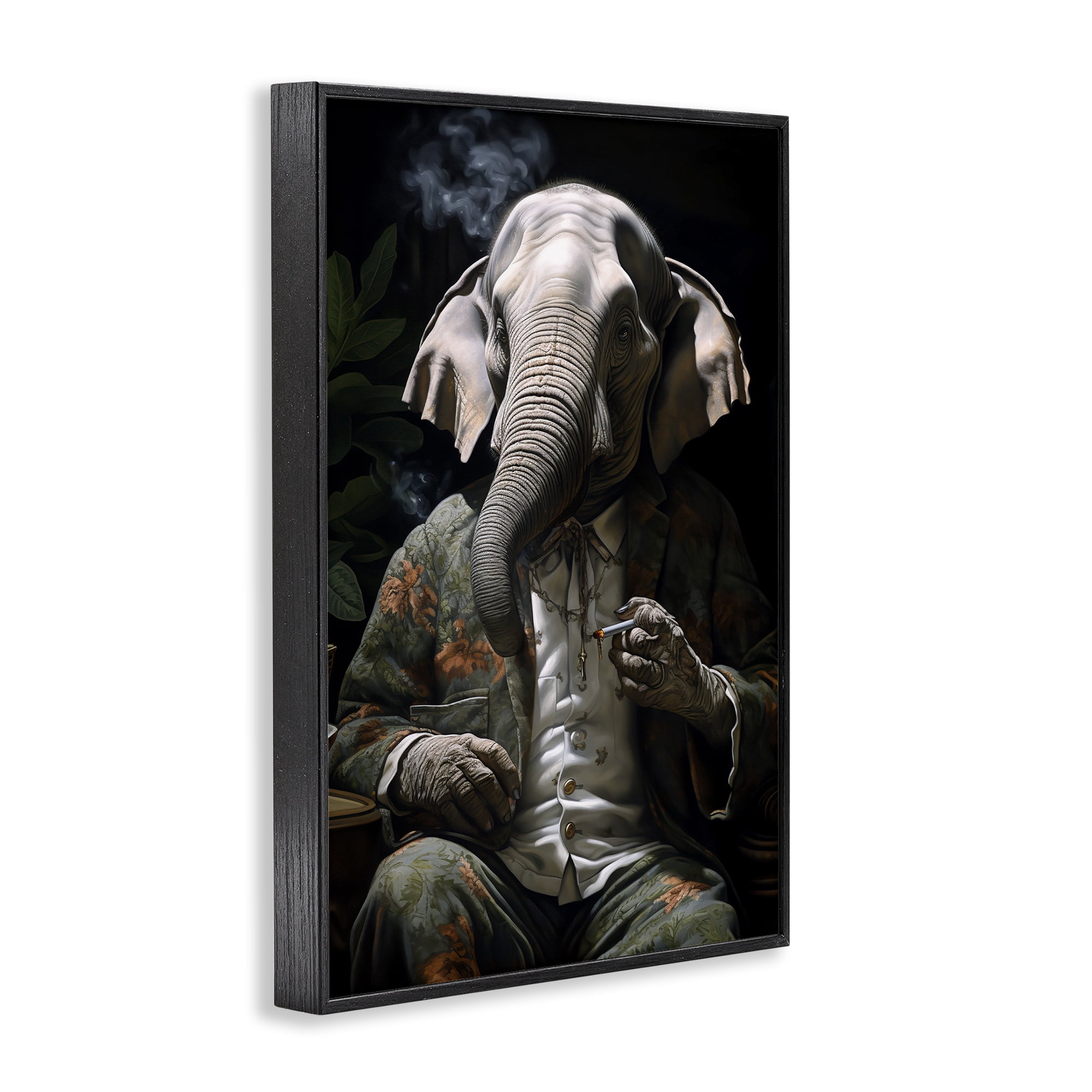 Stupell Industries Elephant Smoking Cigarette Novelty Painting Black Framed Art Print Wall Art, 12 x 18