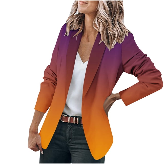 ICHUANYI Clearance Fashion Women Business Attire Solid Color Stitching Plaid Printed Long Sleeve Cardigan Coat Top(Red, XL) ICHUANYI WER2023080907649