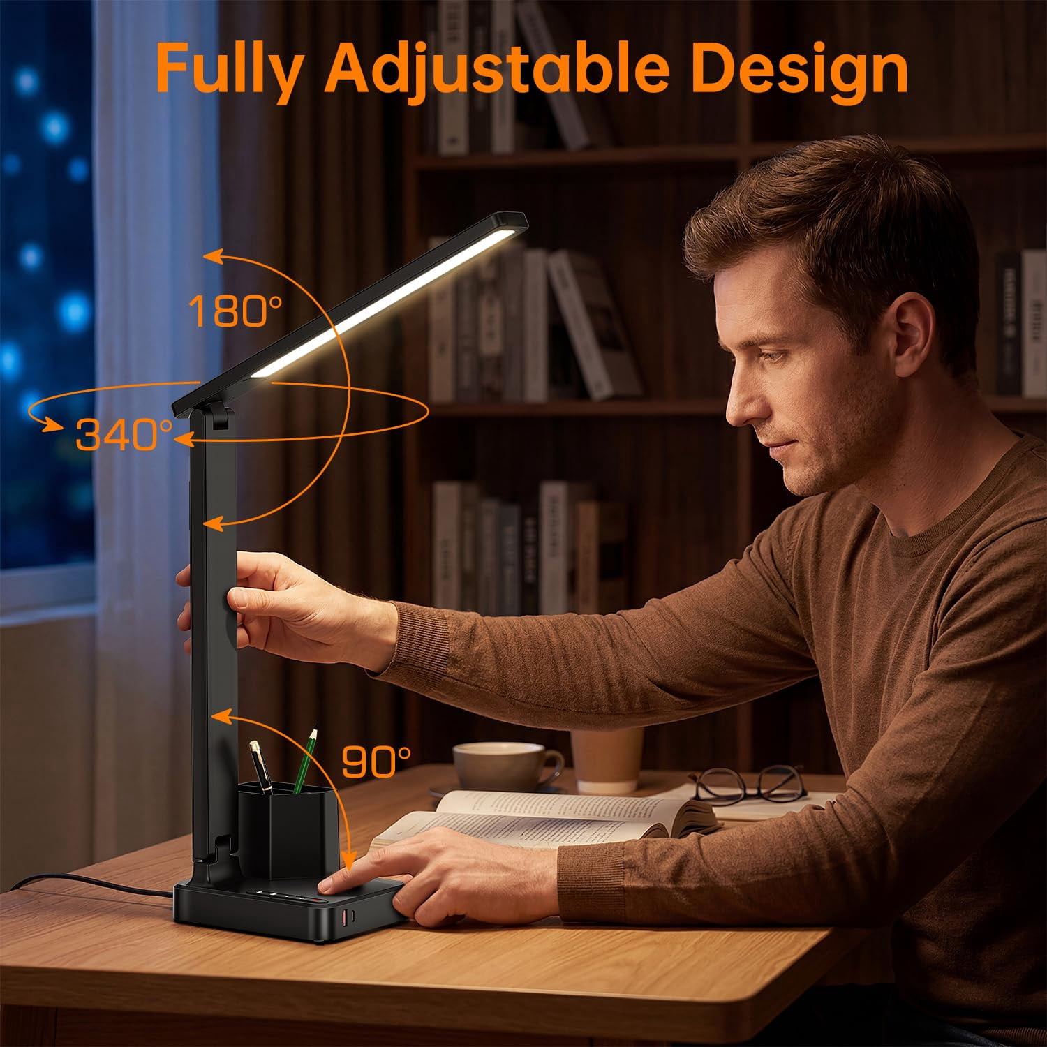 Led Desk Lamps For Home Office  Modern Dimmable Eye Caring Light With Usb Charging Ports Ac Outlet Pen Holder Touch/memory/timer Small Table Lamp Reading Bedroom Study Craft