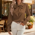 thumbnail image 2 of Qxiansh Womens Satin Dressy Blouse Tie Bowknot Collar Puff Long Sleeve Business Office Work Shirts Interview Tops, 2 of 7