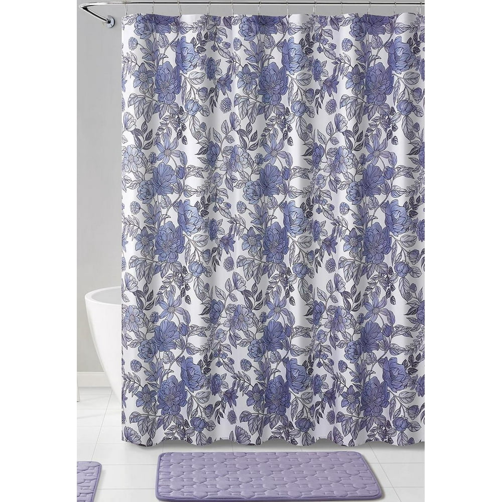 Purple Flower Shower Curtain for Bathroom Modern Large Print Design