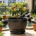 thumbnail image 2 of Flowerpot with Built-In Drainage System Rustic Style Garden Container Entryway Decorative Planter Barrel Flowers Herbs Vegetables Small Shrubs Balcony Flower Pot, 2 of 8