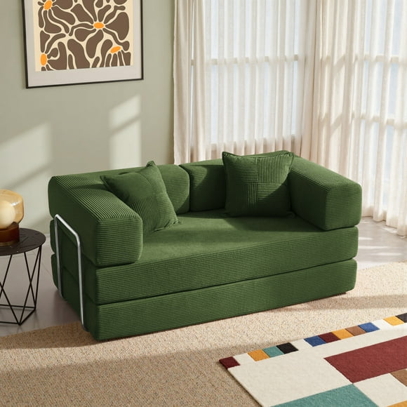 YINIX 62.9" Sofa Couch with Two Pillows, Comfy Modular Convertable Sofa Bed for Living Room and Small Spaces, Green