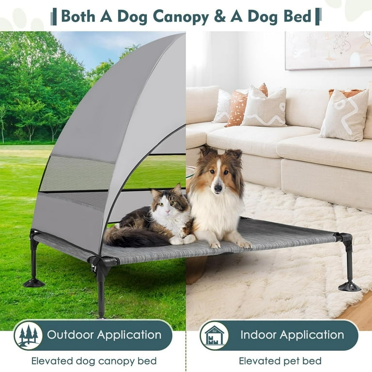 Upgraded Elevated Dog Bed with Canopy, Portable Raised Outdoor Dog