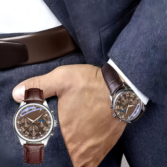 DESIGNICE Men's Quartz Watch,Business Casual Timepiece with Leather Strap,Sports Outdoor Wristwatch for Daily Wear,Men's Watch for Formal Casual Occasions