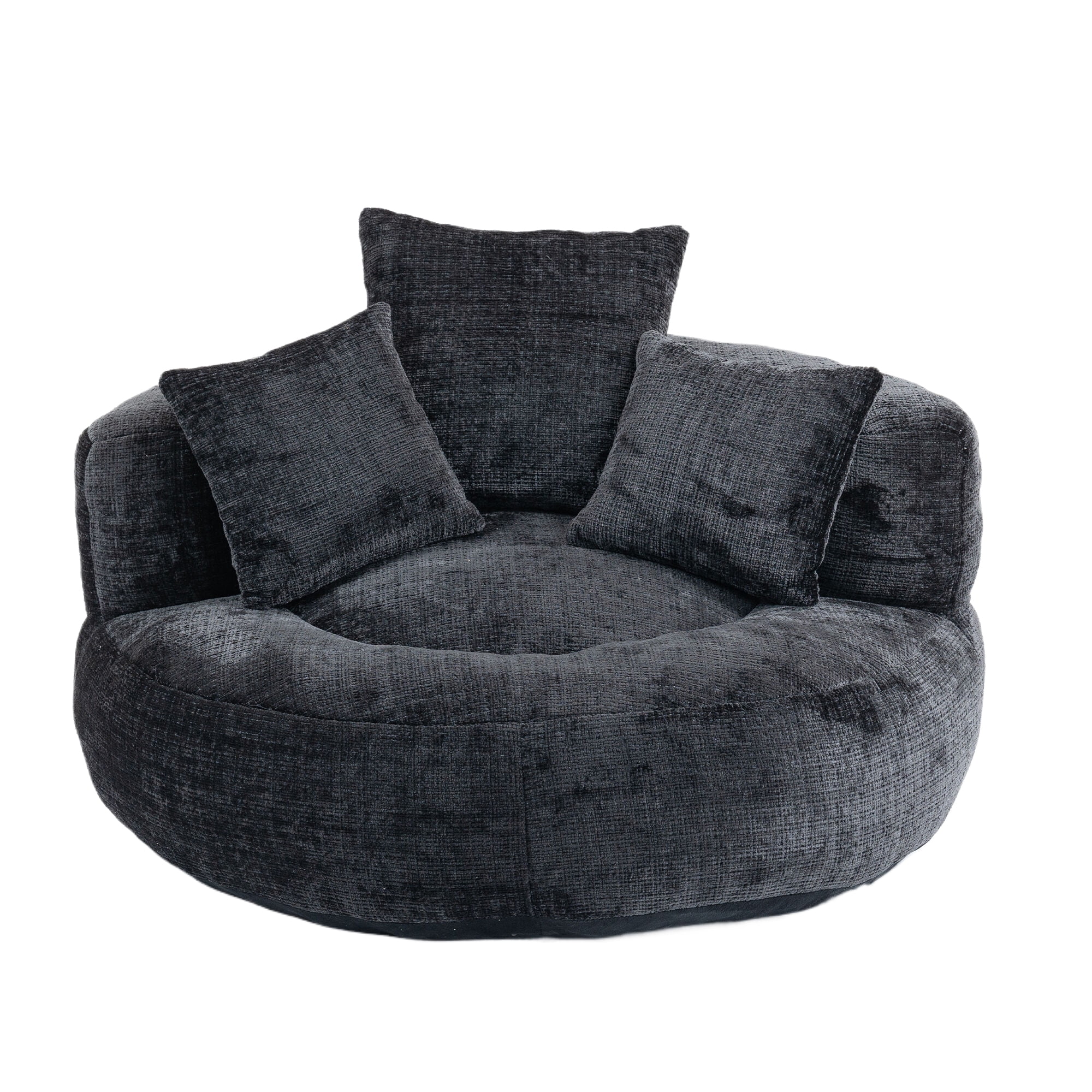 42.5''W Chenille Bean Bag Chairs, Chenille Soft Lazy Sofa Chair, Bean Bag Chair For Adults & Kids To Gaming,Reading,And Watching TV,Living Room, Bedroom,Office Room(Black)