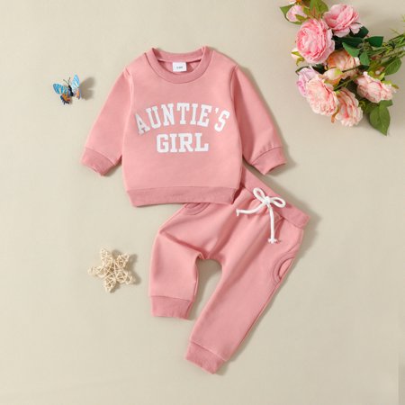 

Hbdhejl Outfit Set For Girls Boys Toddler Winter Long Sleeve Letter Prints Tops Pants 2Pcs Outfits Clothes Set Pink 9-12 Months