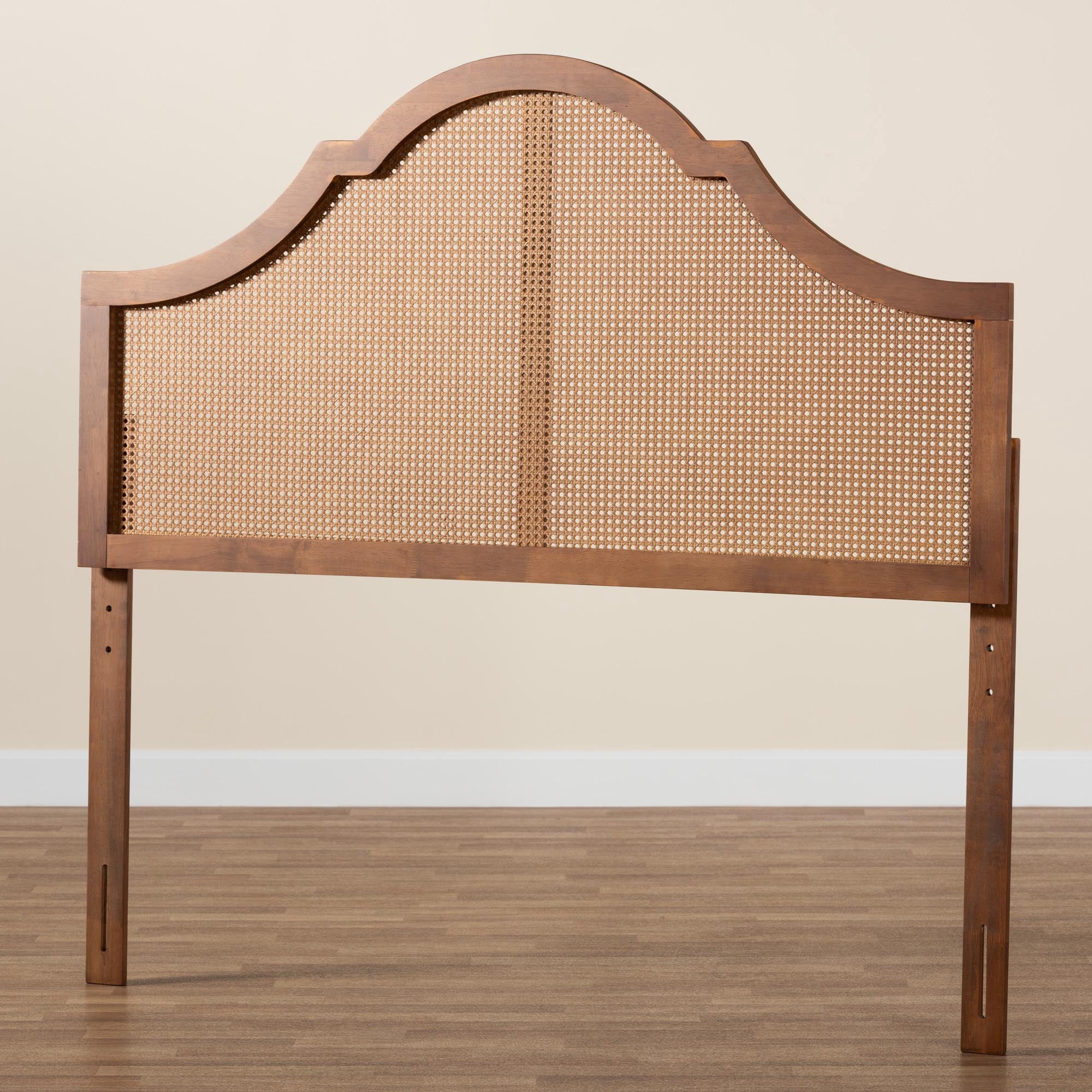 Baxton Studio Camila Classic and Traditional Ash Walnut Finished Wood Queen Size Headboard with Rattan