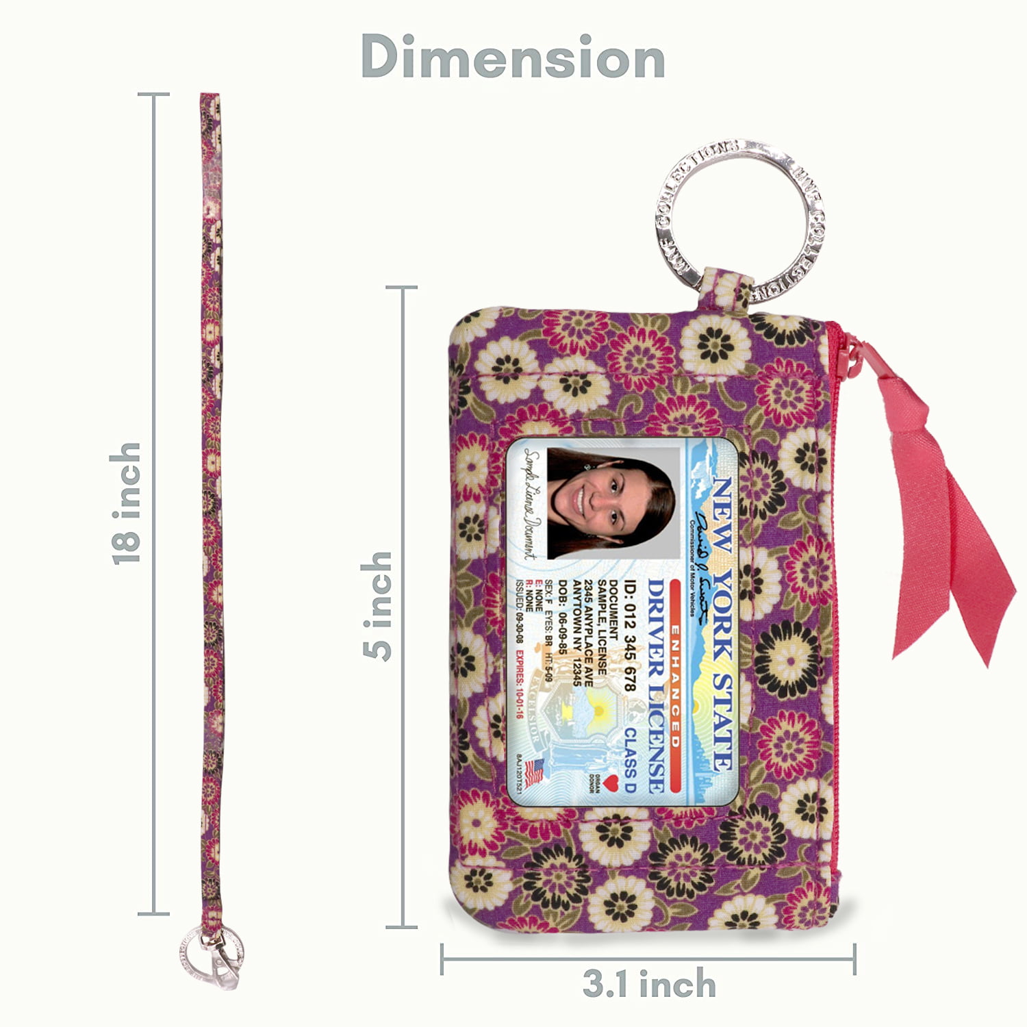 Lanyard with id Holder for Cash Coin Cards Zip ID Case with Lanyard New Prints 2022 Winter Blossom Cotton Durable Card Holder Keychain with Zippers MNF Collections Lanyard with Wallet 