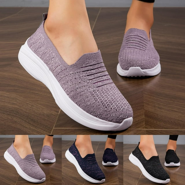 Espadrilles à Enfiler Femmes Espadrilles Dames Motif Couleur Unie Bout Rond Semelle Plate Chaussures Décontractées en Maille Chaussures de Course Femmes Rose 40