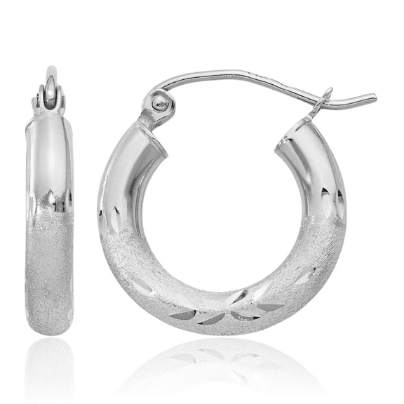 10K Solid White Gold 3mm Round Small Hoop Earrings