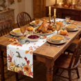 thumbnail image 2 of White Green Pumpkins Fall Table Runner - 36 Inch Long Thanksgiving Floral Leaves Cotton and Linen Blended Dress Scarves Farmhouse Table Runner for Kitchen Dining, Coffee Table, 13" x 36", 2 of 8