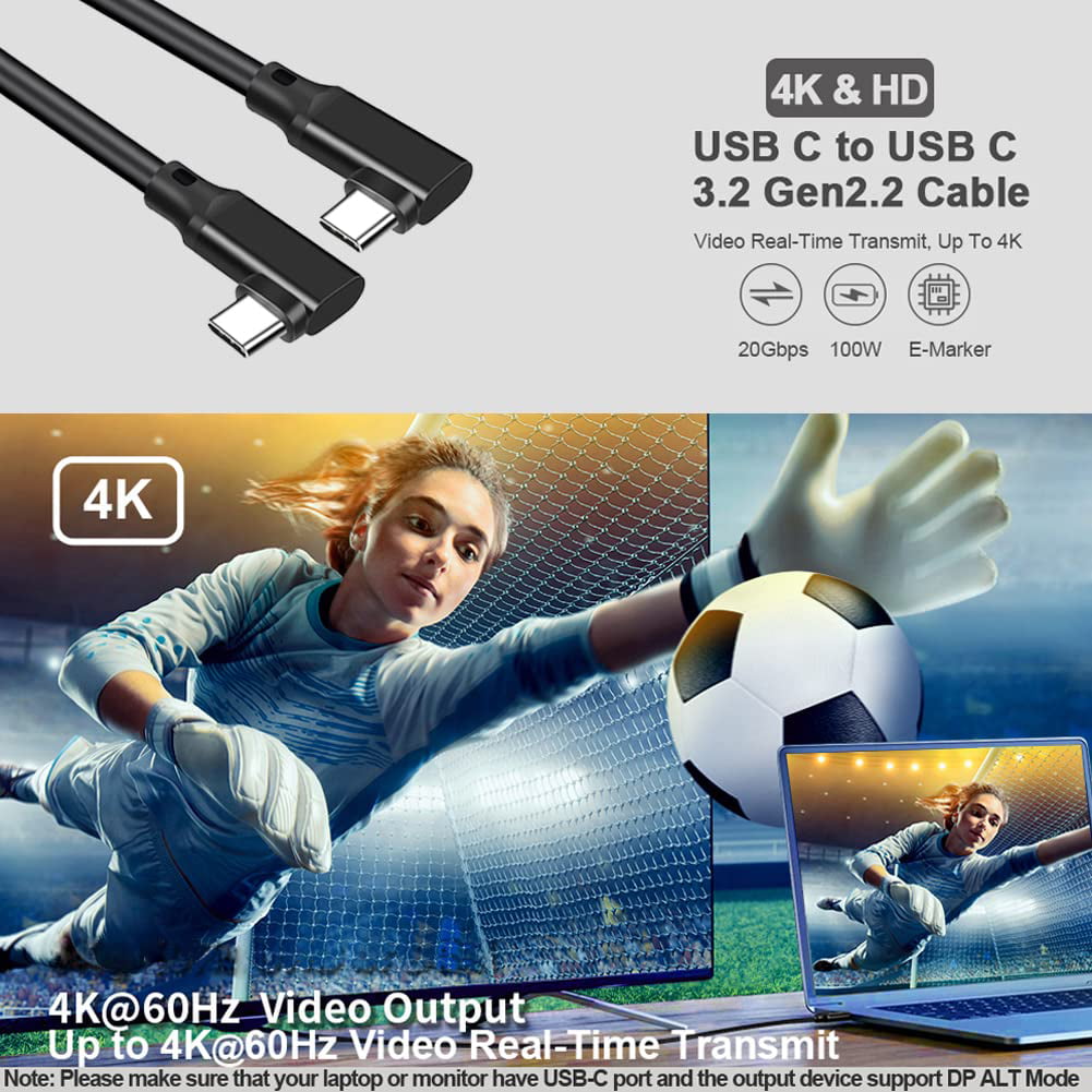 USB C to USB C Cable 100W, 20Gbps 90 Degree Right Angle 4K@60Hz Video  Output Cable (USB C 3.1 & 3.2 Compatible) with E-Marker for Thunderbolt 3