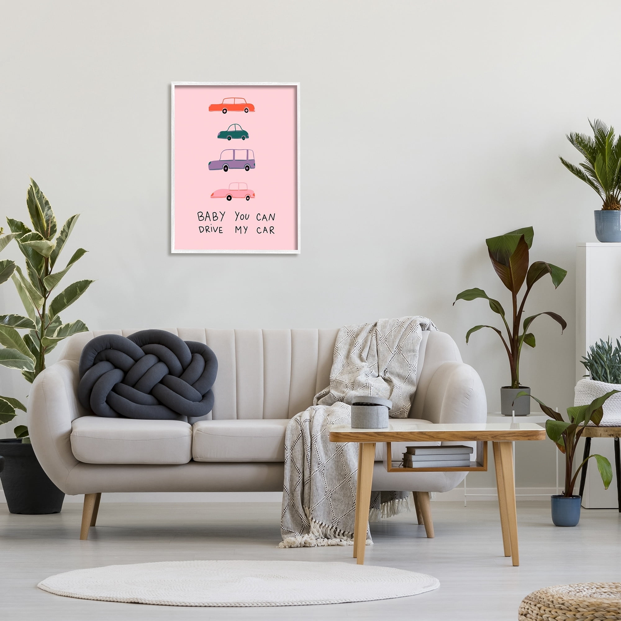 Stupell Industries Baby You Can Drive My Car Whimsical Song Lyrics Graphic Art White Framed Art Print Wall Art, Design by Dominika Godette
