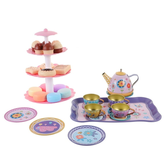 HINTRMENT Hands-on Ability Enhancement Kids Tin Tea Sets for Girls Assorted Color 1 Set