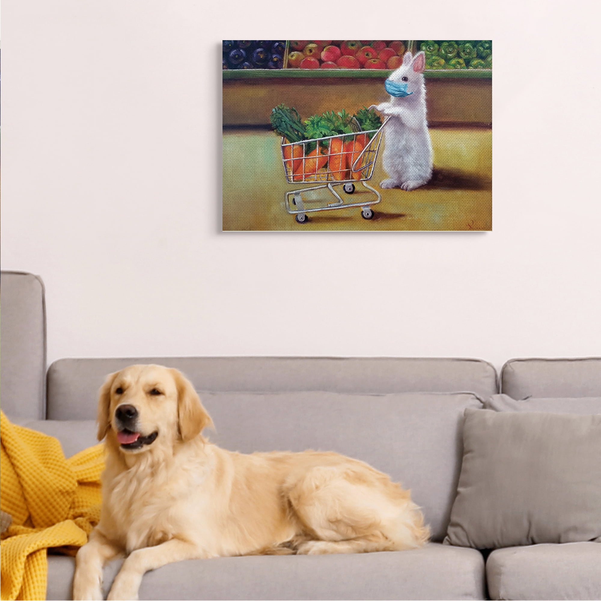 Stupell Industries Bunny Rabbit Carrot Shopping Face Mask Detail Animals & Insects Painting Gallery Wrapped Canvas Art Print Wall Art, 24 x 30