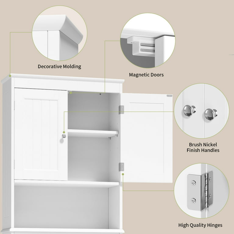 LOKO Over The Toilet Storage Cabinet, 2-Door Tall Bathroom Organizer w/ 4  Open Compartments & Adjustable Shelves, Modern Simple Toilet Space Saver