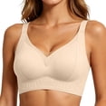 thumbnail image 2 of Womens Wireless T-Shirt Bra, Full Coverage Seamless V-Neck Bras with Adjustable Straps, Light Support Comfort Bra | VerBelle,Beige L, 2 of 6