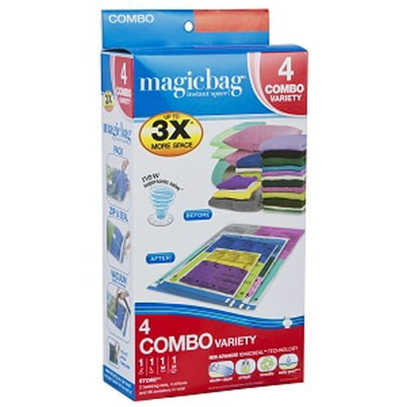 MagicBag Original Flat Instant Space Saver Storage - Double Zipper - 4-Pack Combo