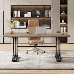 Tribesigns 63'' Executive Desk, Rustic Computer Desk with Gray Tabletop and Stylish Metal Legs