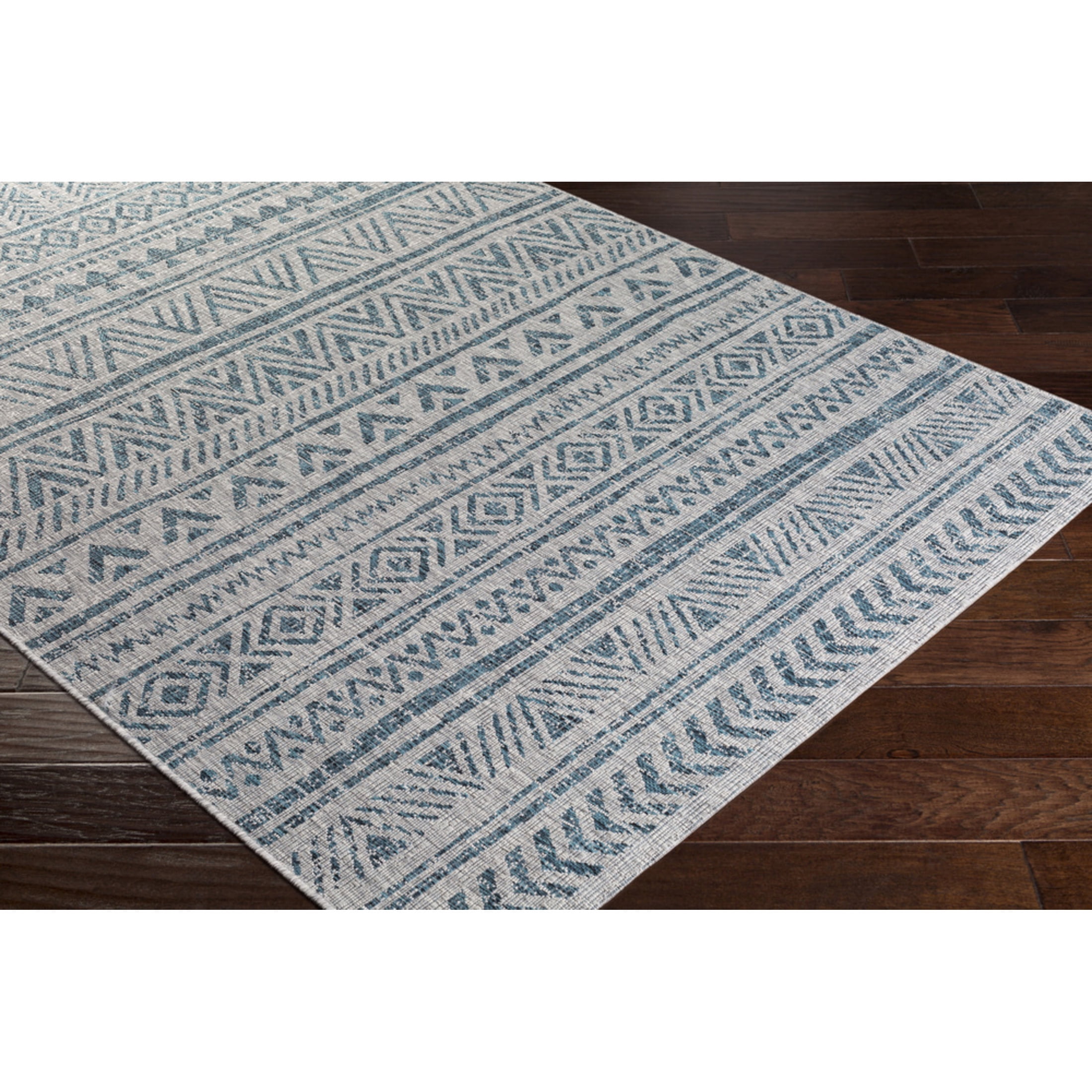 Livabliss Outdoor Rugs, 7ft Round Eagean Global Green Square Area Rug for Patio, Porch, Deck, Backyard, Waterproof Indoor Outdoor Carpet (6'7" x 6'7")