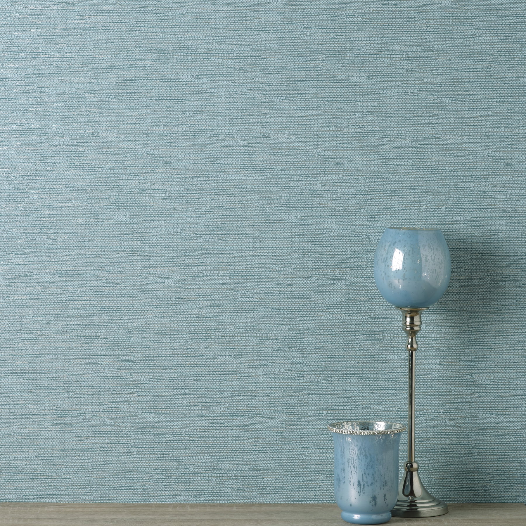 Mephi Teal Grasscloth Wallpaper