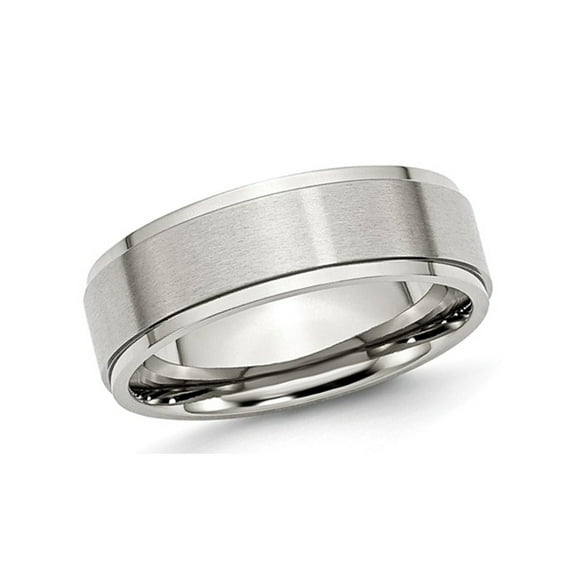Mens Chisel 7mm Stainless Steel Comfort Fit Ridged Wedding Band Ring with Ridge