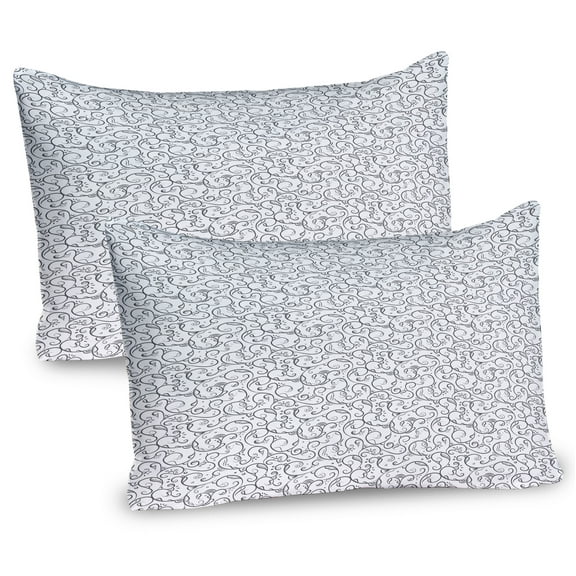 Ambesonne Floral Pillow Sham 2 Pack, Grey Swirling Leaf Pattern, 26"x20", Grey and White