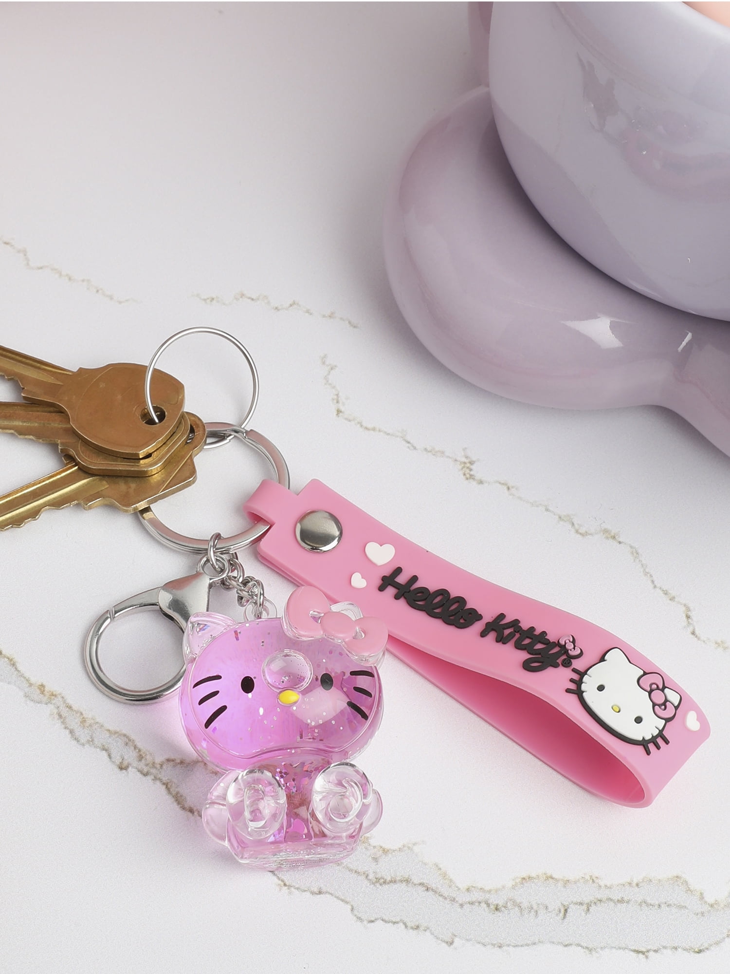 Sanrio Girls’ Hello Kitty Pink Glitter Liquid Keychain Charm