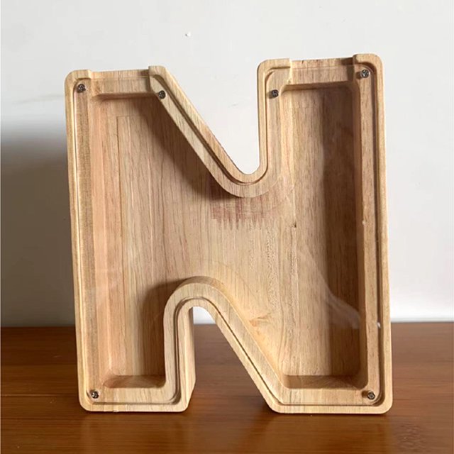 Hucha de madera con 26 letras en inglés, adornos de madera, hucha de acrílico transparente