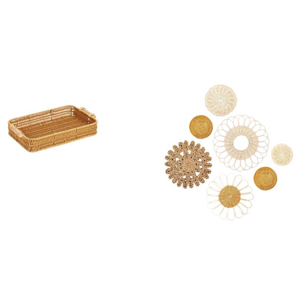 Cestas de almacenamiento,Cestas de almacenamiento de cocina tejidas con asas hechas a mano,Cestas de pan redondas Bandejas para servir Rectángulo,Manualidades de pared,Decoración para colgar