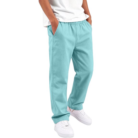 Boys Athletic Pants Straight Leg Open Bottom Outdoor Pants Elastic Waist Solid Color Casual Trousers for Kids Teen