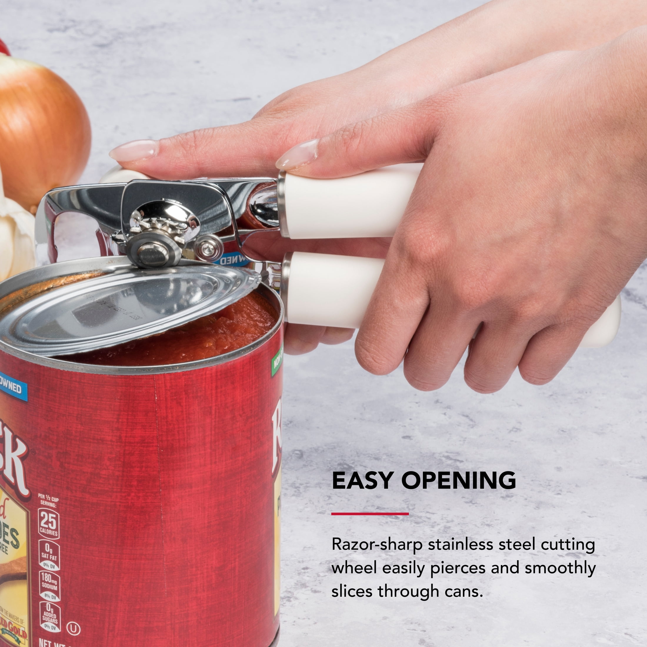 KitchenAid Stainless Steel Manual Can Opener with Bottle Opener and Ergonomic Grip, Porcelain