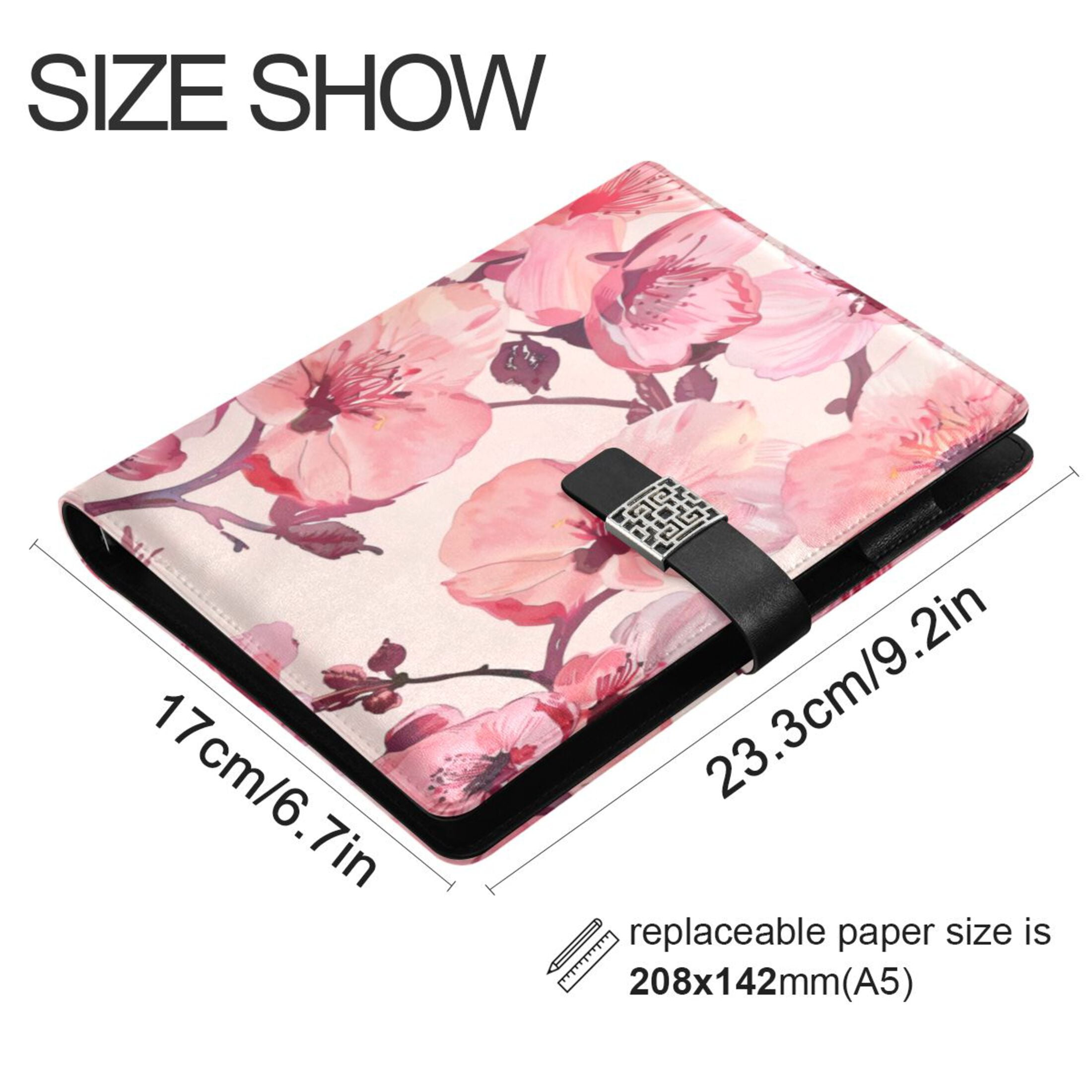 Leather Planner Leather Notebook Notebook Journal Binder Design Pen Pocket Design Convenient for Storage Large Pink Flowers